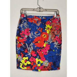 LOFT Petite Floral Skirt – Size 4P – Bright Multicolor – 100% Cotton – Career